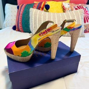 Stuart Weitzman Multi-color Sling Back Heels 9.5